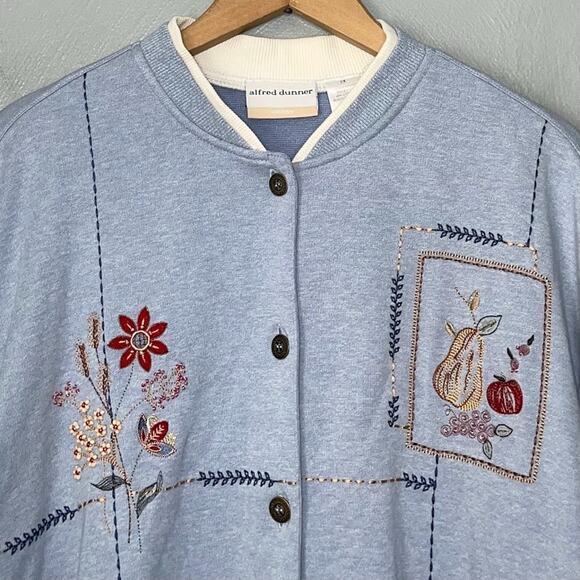 Alfred Dunner Woman Plus Size 2X Blue Embroidered Button Up Sweatshirt Grandma - Picture 3 of 9